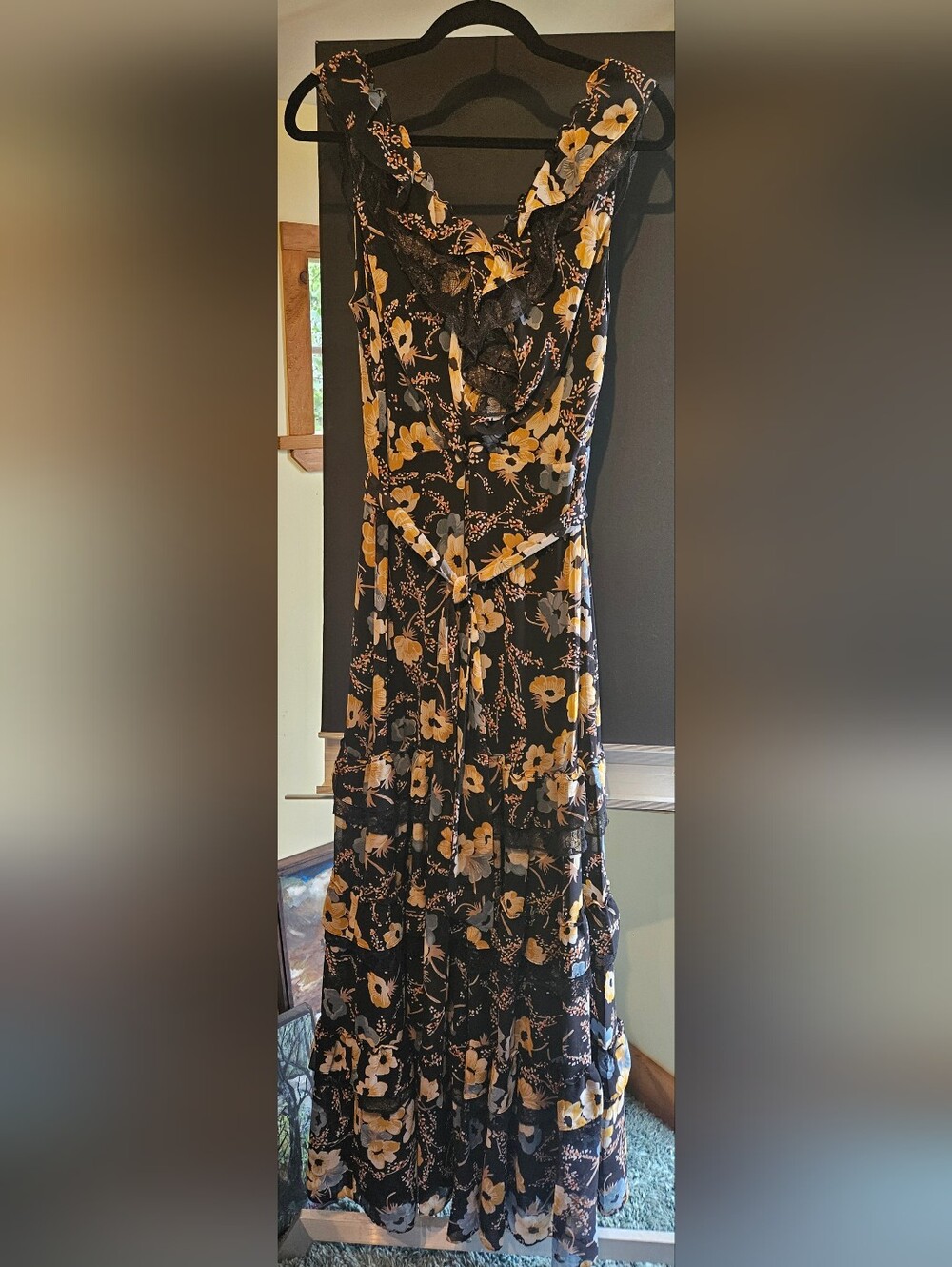 Ralph Lauren Black Maxi Dress with Yellow Floral Pattern